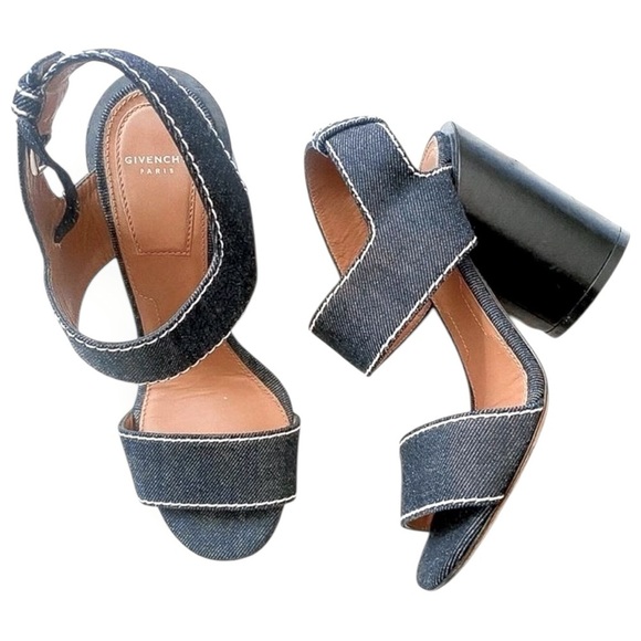 GIVENCHY Star Block Chunky Heel Ankle Strap Sandals RARE Denim Blue White Sz. 6 - Picture 11 of 13
